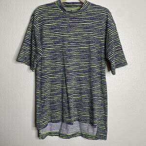 Vintage 80s 90s Zero Gravity Purple Green Striped High Low T Shirt M